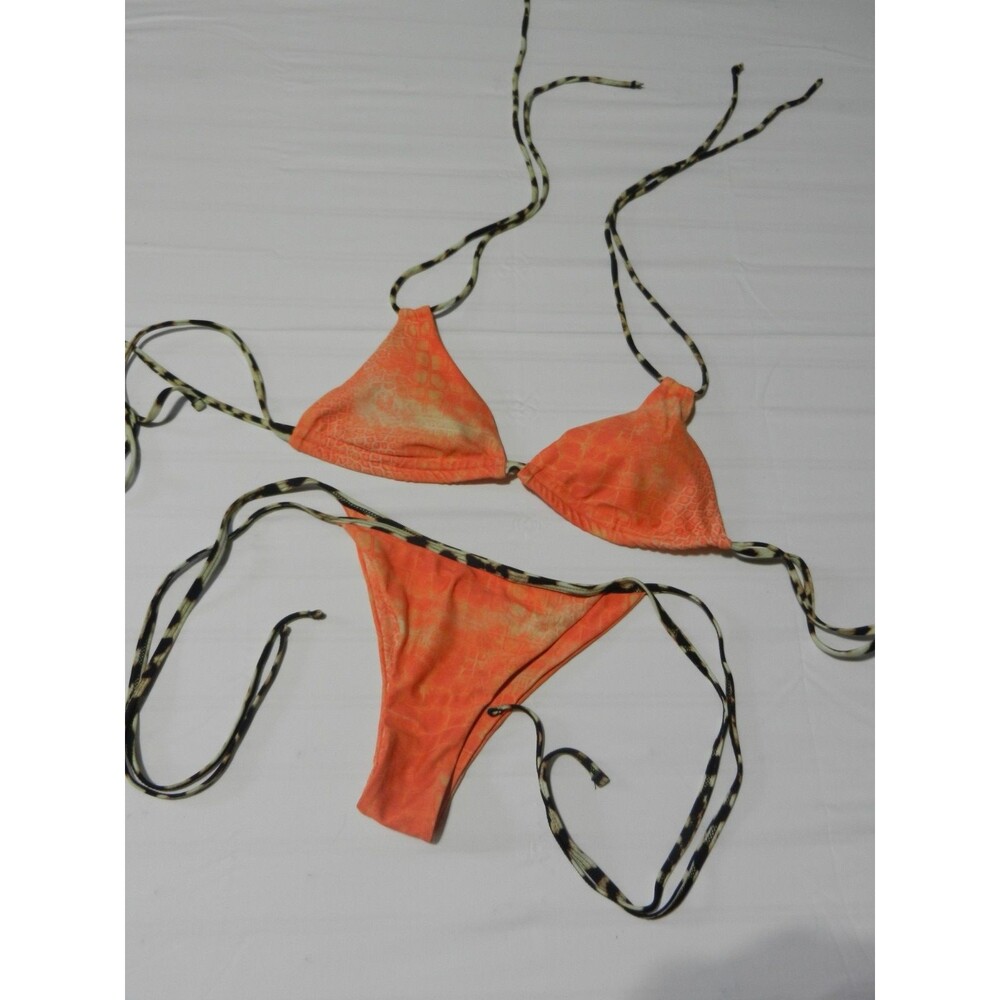 Women's Sexy String Bikini Swimsuit Swimwear Orange Leopard Bathing Suit Large